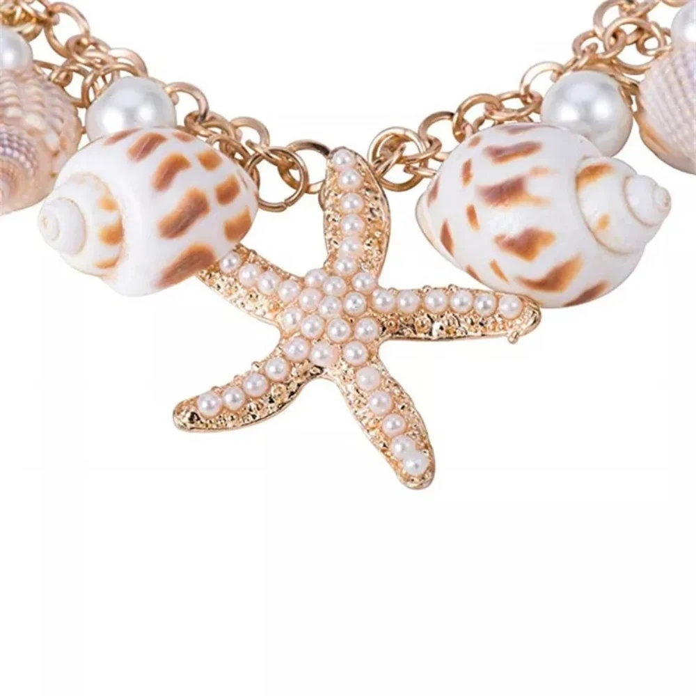 Gold Starfish Seashell Chain Bracelet